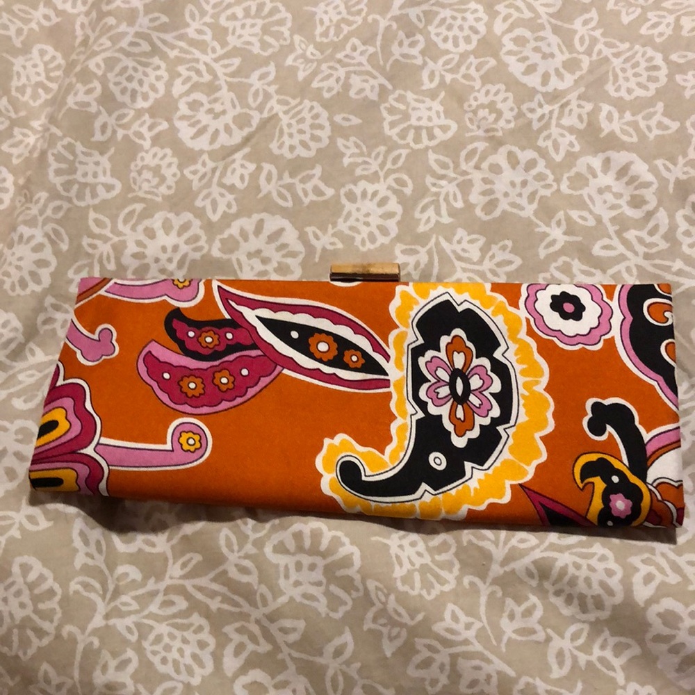 Banana Republic clutch purse, unique floral slim design with satin fabric